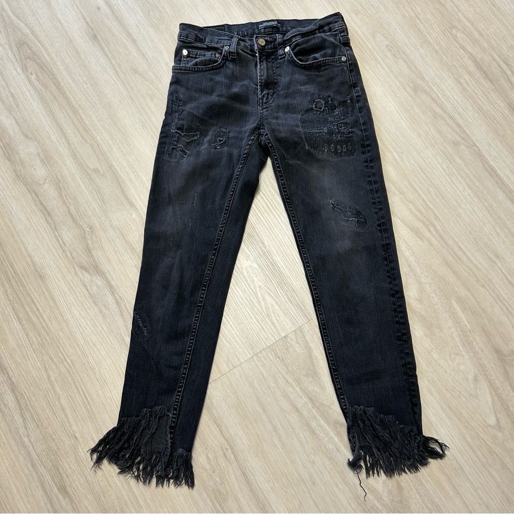 Zara Premium Denim Washed Black Frayed Skinny Jeans Womens‎ Size 4 Distressed.